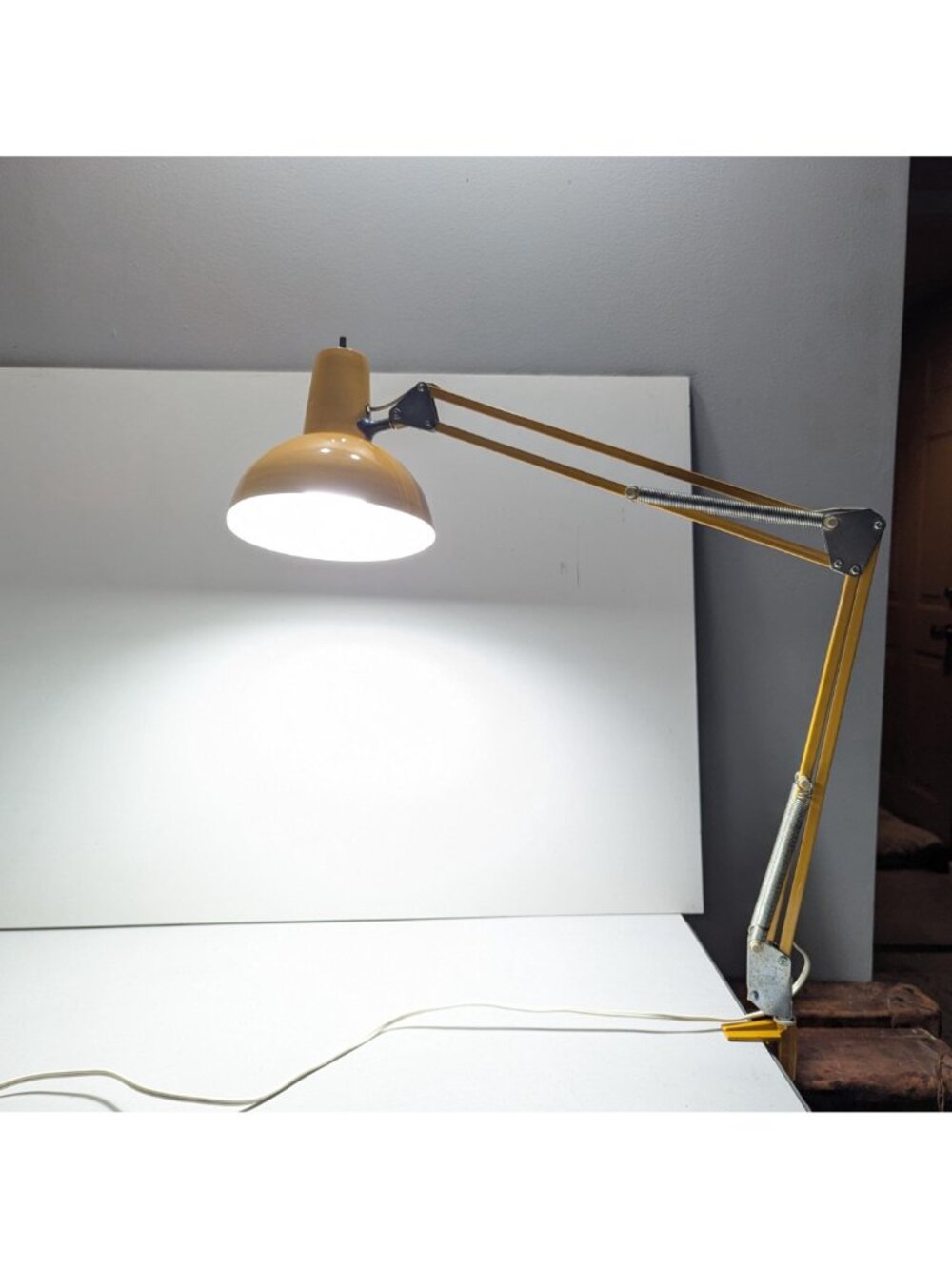 Vintage LUXO Yellow Articulated Desk Task lamp with Edge Clamp, Industrial MCM - Picture 2 of 15